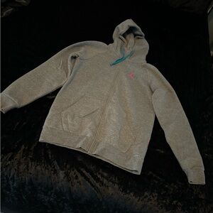 Jordan Gray Hoodie with Pink and Blue Accents